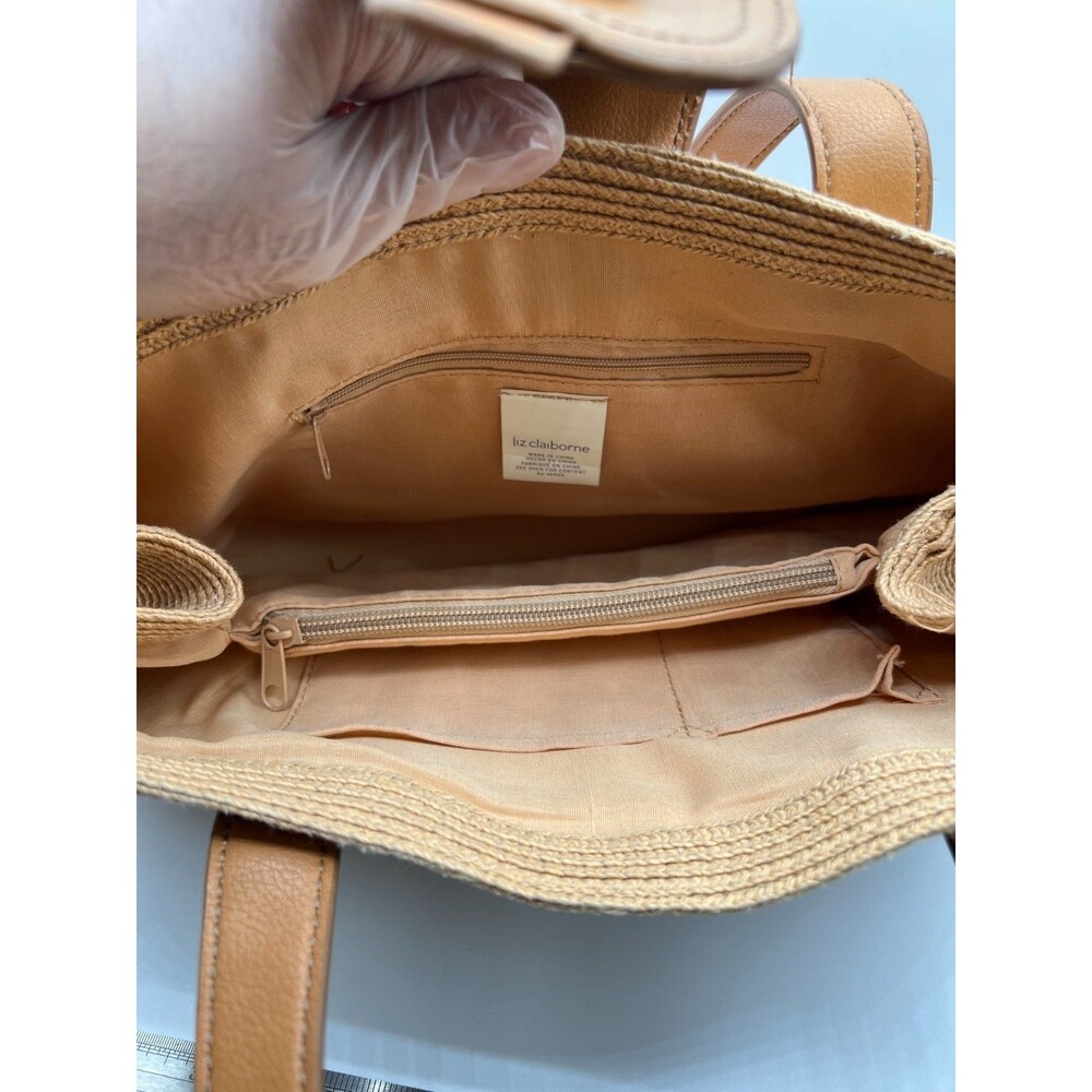 Liz Claiborne Straw Tote Handbag Beige Woven Shoulder Bag Summer Purse - Picture 7 of 11